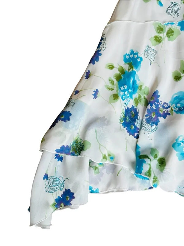 Y2K Vintage Midi Dress Cowl Neck Glitter Butterfly Floral Fairycore Asymmetric - Image 4