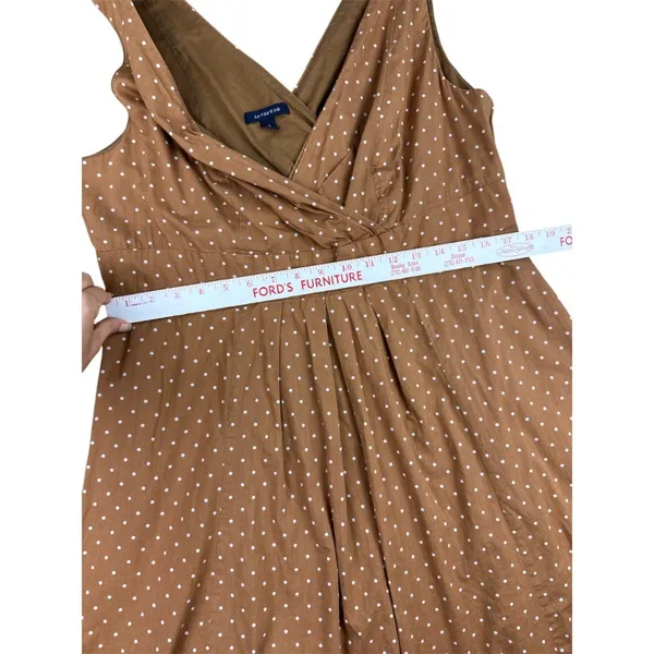 Lands'‎ End Polka Dot Sleeveless V-Neck Dress Womens 14 Brown Summer - Image 5