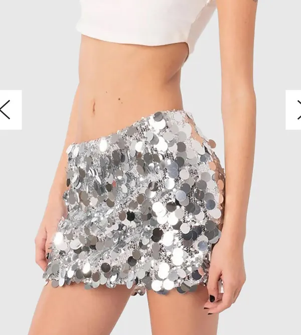 Edikted Sequin Skirt Silver Mini Sparkle - Image 3