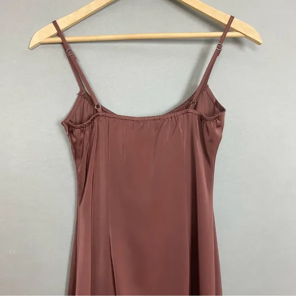NWT Kendall +‎ Kylie Slip Drsss FLAWS Brown Size XS Midi Tie Milkmaid Satin - Image 7