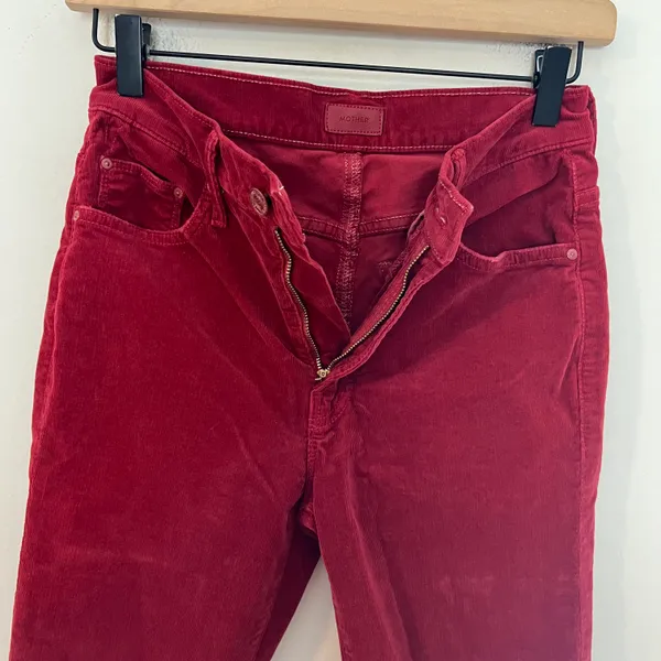 MOTHER- Insider Crop Step Fray Hopscotch Red Corduroy Pants Raw Hem - Image 6