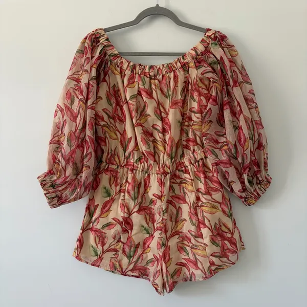 Lovers + Friends Bosworth Emory Tropical Print Tank Tan Red Floral Romper S NWOT - Image 2