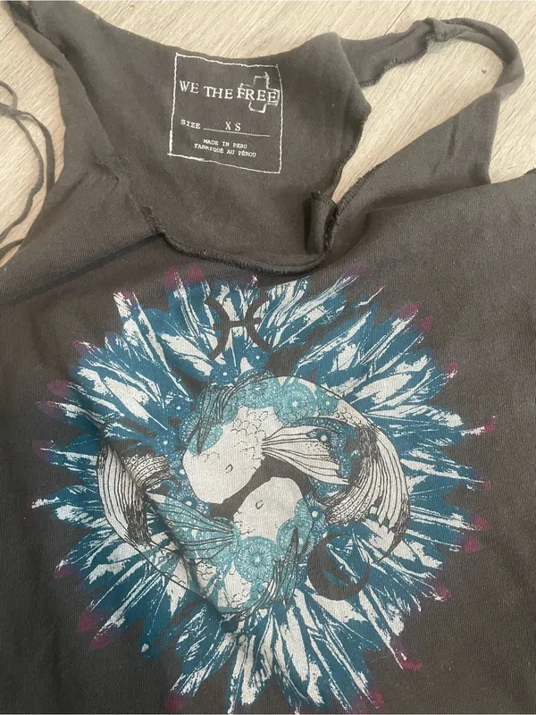 We The Free Black Tank Top with Blue and White Graphic Medallion - Image 2