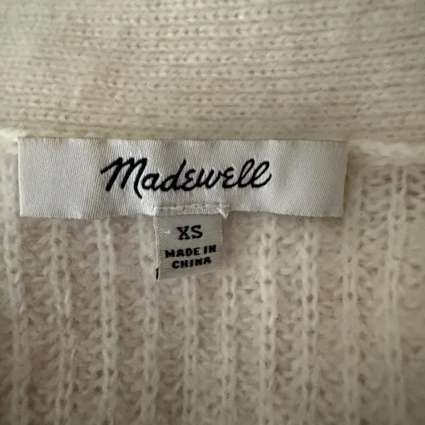 Madewell‎ XS Wool Long Sleeve Quarter Button Henley Pullover Sweater Beige Ivory - Image 7