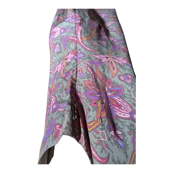 Vtg 1990s Casual Corner Green Pink Paisley 100% Silk Knee Length Sheath Dress 12 - Image 4