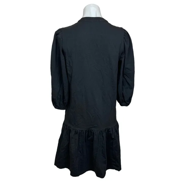 Blank Black Balloon Sleeve Tassel Tie Neck Split V-Neck Tiered Midi Dress Sz XS - Image 3