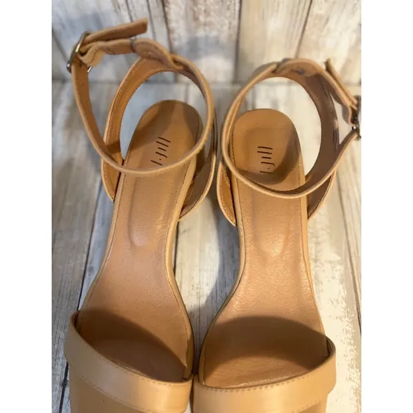 J. Jill‎ Ariane Taupe Leather Open Toe Block Heel Sandals Size 8 - Image 3