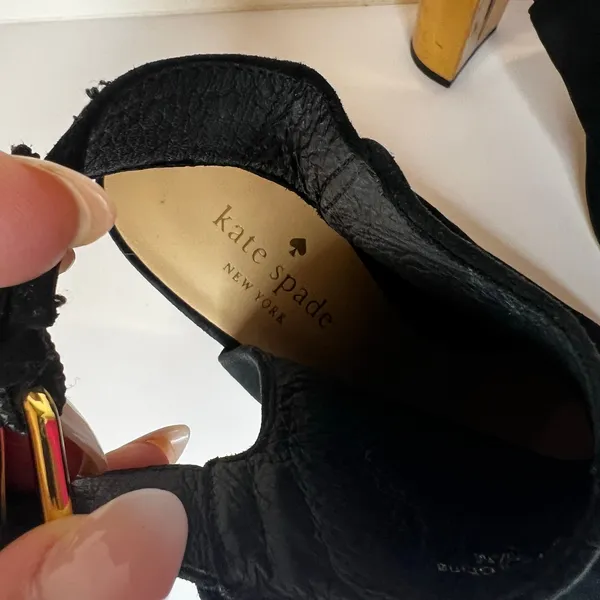 Kate Spade Black suede peep toe gold block heeled sandals WOMENS 6.5 - Image 6