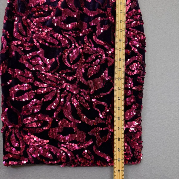 Privy Womens Small Purple Velvet Sequin‎ Bodycon Mini Dress Sweetheart Neckline - Image 5