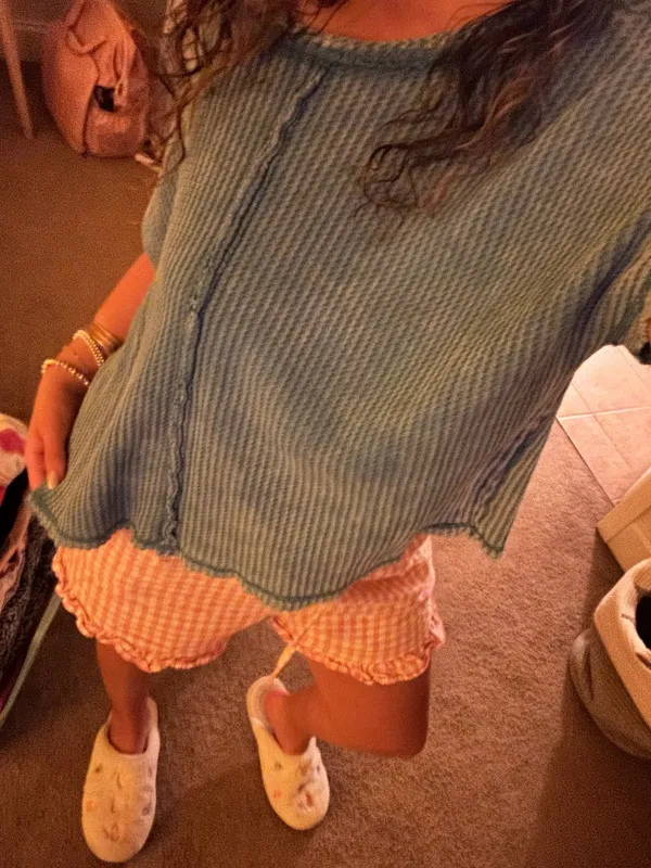 Waffle knit top Blue Size L - Image 3