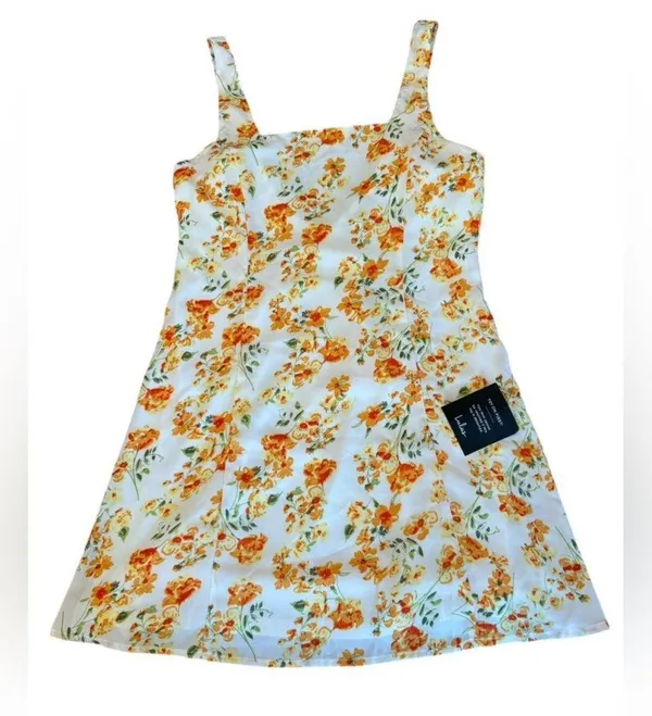 Lulus Day Date Tie Back White Orange Floral Mini Dress Womens Size Large New - Image 8