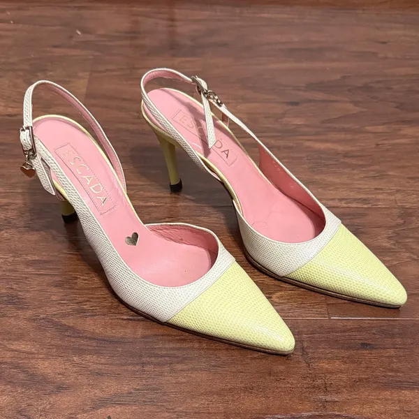 Escada Butter Yellow Slingback Heels Retro Minimalist Quiet Luxury Career - Image 2