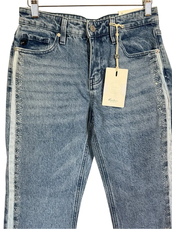 KanCan NWT Evelyn Mid Rise Slim Straight Leg Rhinestone Side Stripe Size 1/24 - Image 2