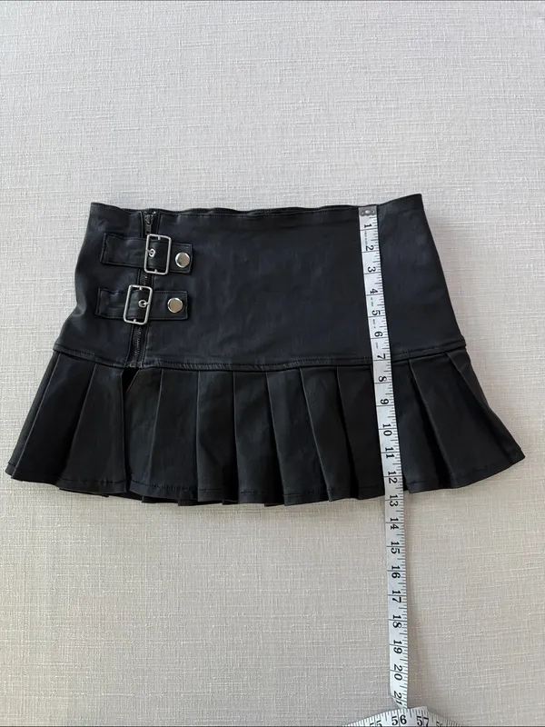 Edikted Black Pleated Mini Skirt with Side Buckles - Image 7