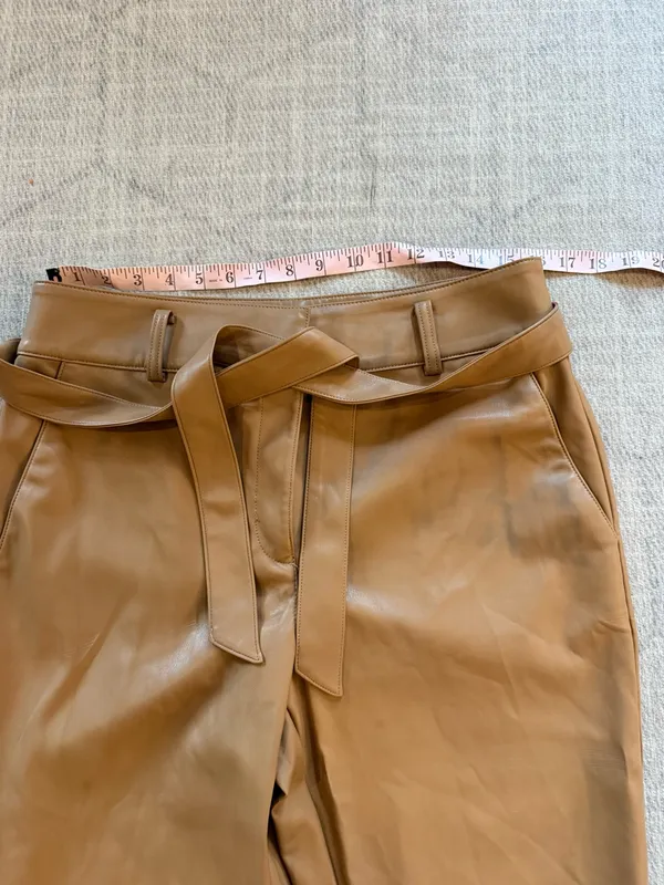 LOFT Cognac Brown Faux Leather Belted Straight Leg Pants Size 12 - Image 4