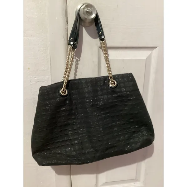 Kate Spade Tote Bag Womens Black Chain Shoulder Purse Shimmer Jacquard Handbag - Image 4