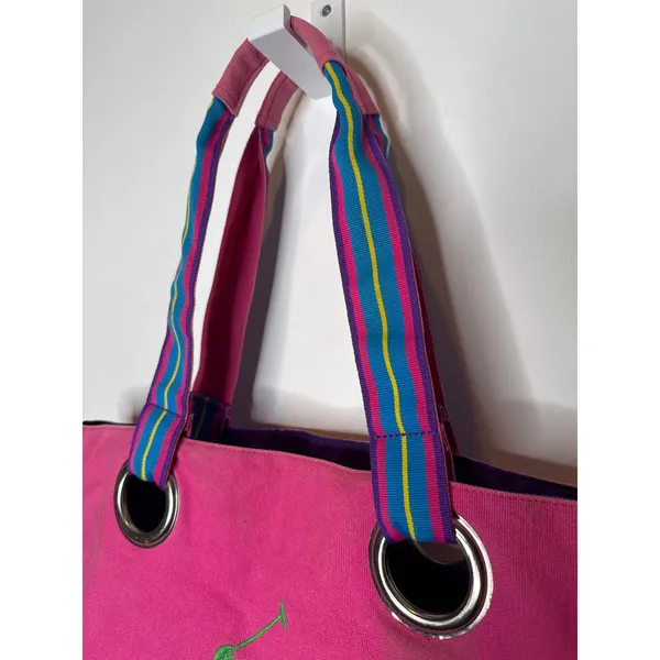1980s–90s Ralph Lauren Polo Canvas Tote Bag Pink Blue Big Pony Cotton Carryall - Image 7