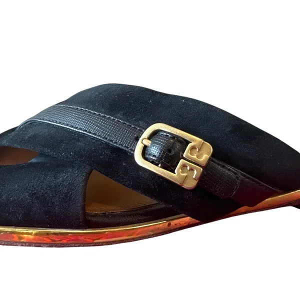 Tory‎ Burch Delaney 5mm Sandals Perfect Black Suede Leather 8 - Image 9