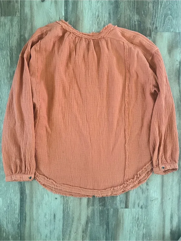 NWT Free People We The Free Button-Front Gauze Shirt/Jacket in Rust Bohemian - Image 9
