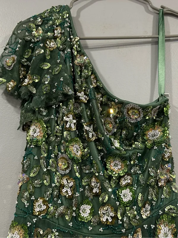 Mac Duggal 6159 Green One Shoulder Embellished A Line Gown sz 4 - Image 5