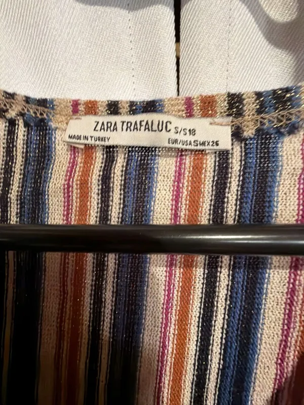 Zara Trafaluc Multicolor Glittery Striped Knot Front Crop Top S - Image 2