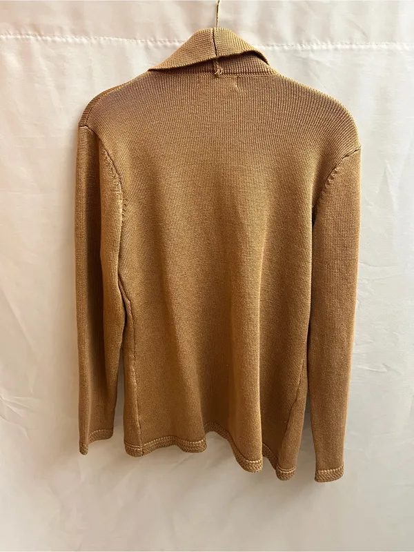 Belle Poque Tan Open Front Knit Cardigan Sweater Pockets Size S - Image 2