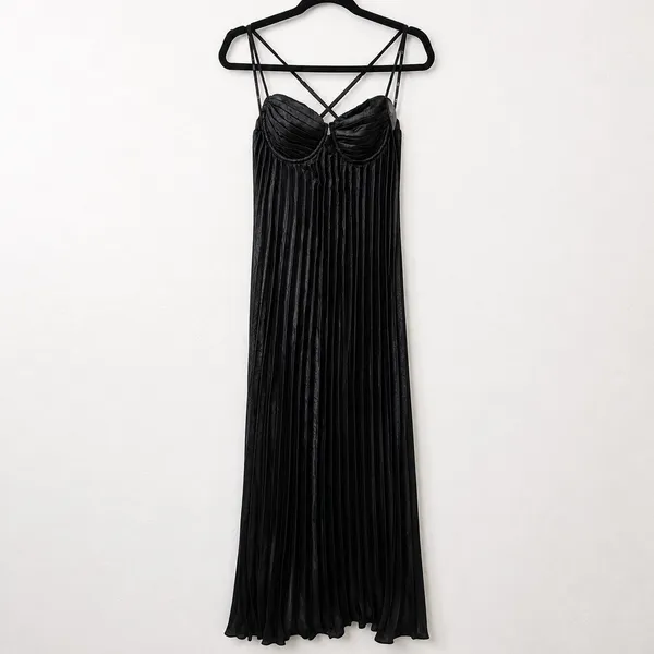 NEW Lulus Brilliant Allure Black Pleated Empire Sweetheart Maxi Dress Small - Image 5