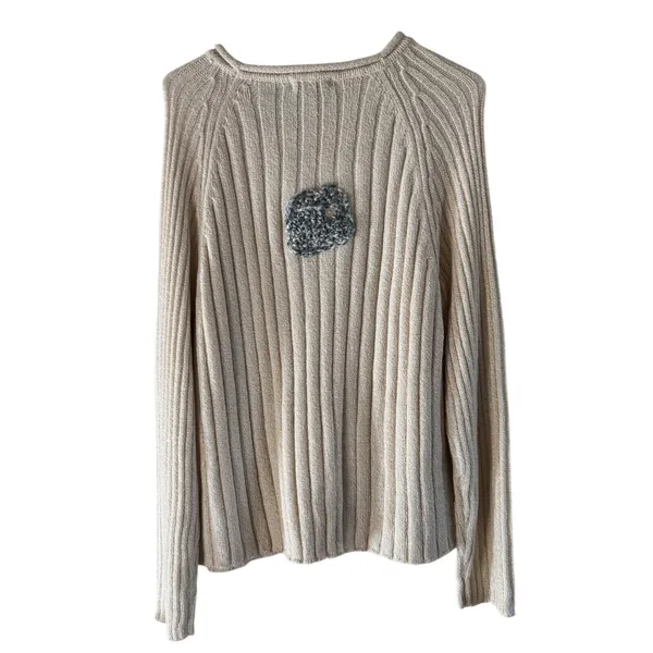 Carolyn Taylor Cream Ribbed Knit Sweater Womens Large Raglan Sleeve Pocket - Image 7