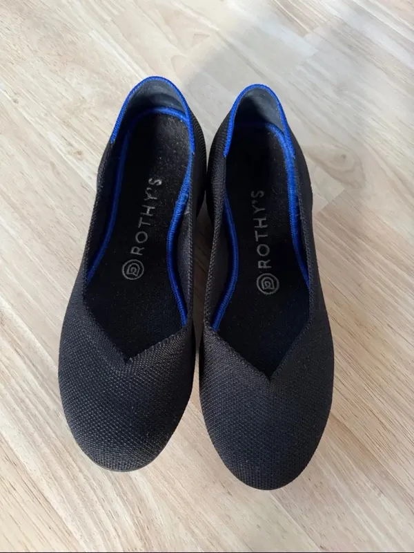 Rothy's Black Ballet Flats with Blue Trim EUC - Image 2