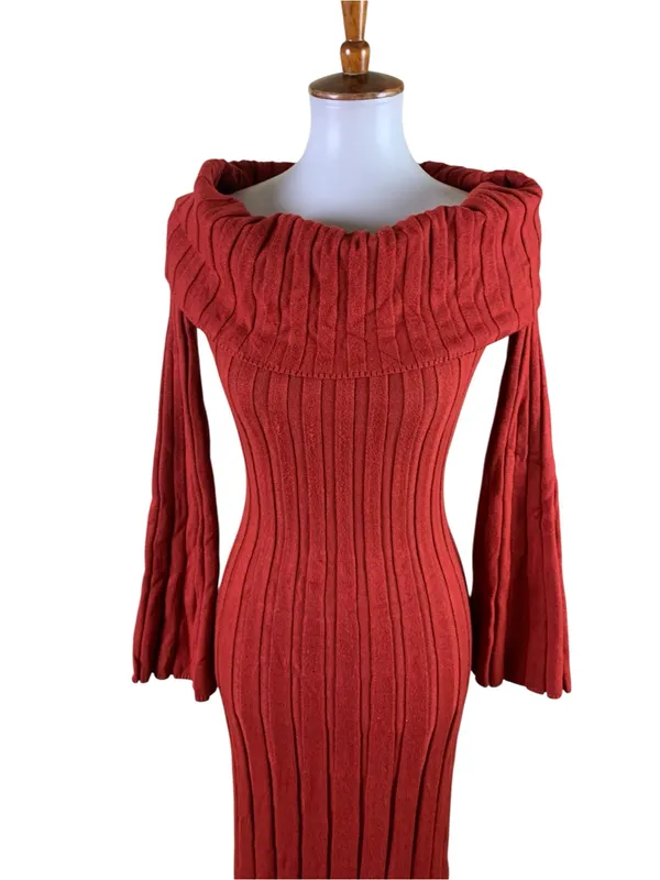 Worth Collective Evella Maxi Dress in Red Bump Friendly Rust Ribbed Knit XS - Image 3
