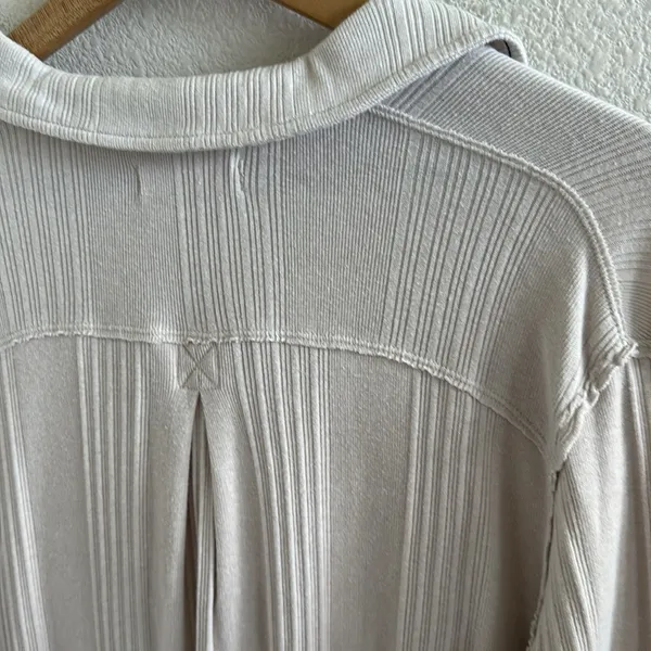 Free People We The Free Cream Ribbed Top Collar Long Sleeve Tunic Medium - Image 5