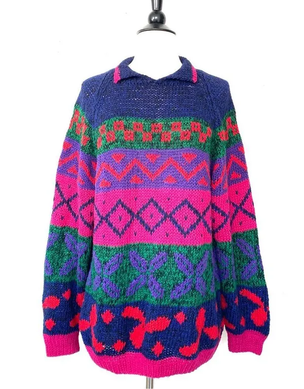 Vintage 80’s sweater bold color cotton ramie Studio Michelle Stuart hand knit - Image 4