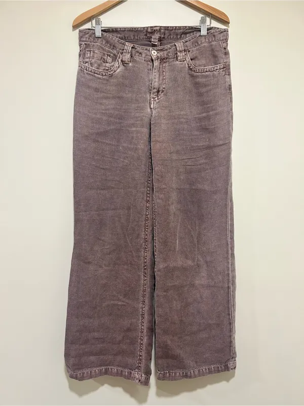 Ryan Michael Wide Leg Linen Minimalist Pants in Dusty Brown Mauve Size 8 - Image 2