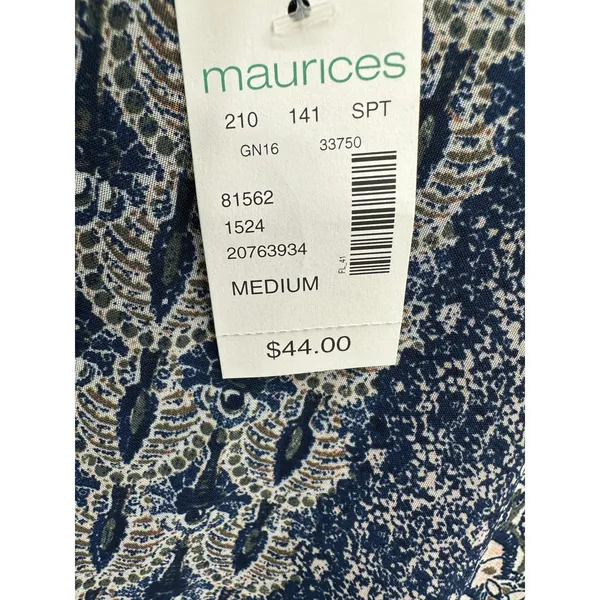 Maurices Dress Women MEDIUM NWT Blue‎ Printed Long Sleeve Tie Back Peasant Mini - Image 6