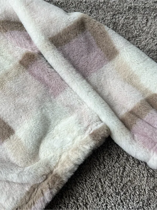 Timing Plush Zip-Up Jacket in Cream, Blush & Tan Plaid - Image 4