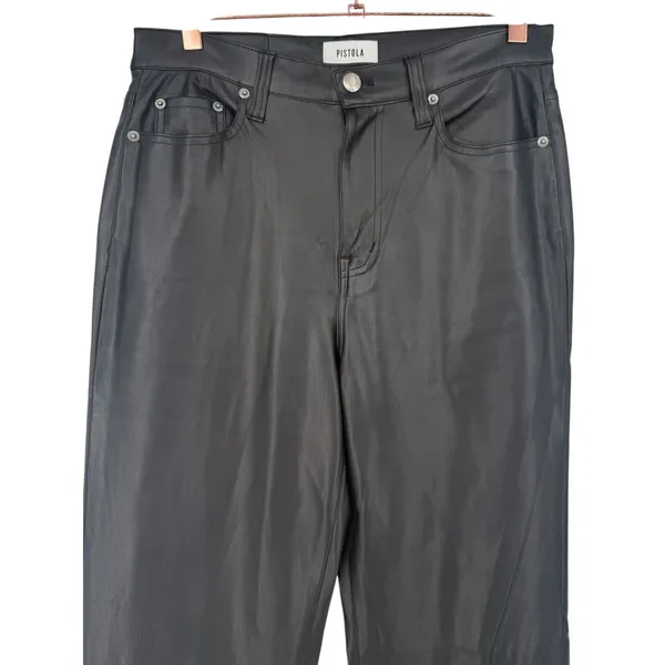Pistola Stevie High Rise Wide Leg Pants Slate Black Faux Vegan‎ Leather Size 28 - Image 5