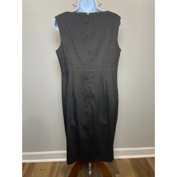 Anne Klein Dress Brown Metallic Thread Bead Detail Star Neck Sheath Size 12 - Image 3