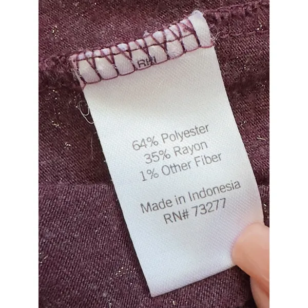 APT 9 Modern‎ Essentials V Neck Tunic Long Sleeve Shirt Burgundy Gold Glitter - Image 6