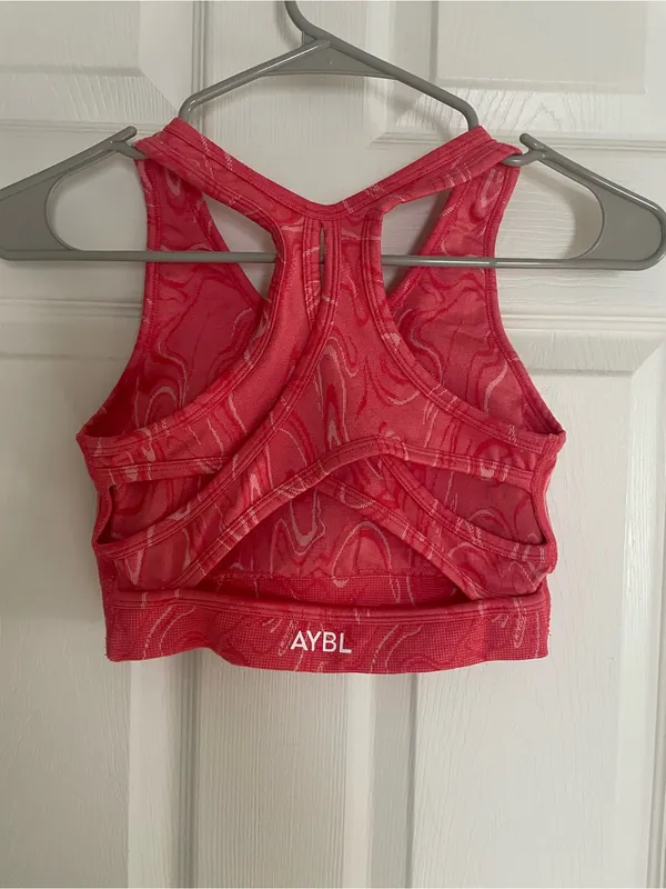AYBL Red Pink‎ Marble-Print Racerback Sports Bra - Image 2