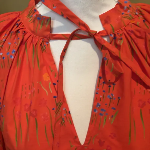 Brittany Fuson Orange Floral Maxi Dress‎ Size Small Cotton Tie Waist Pockets - Image 6