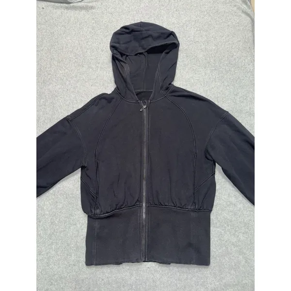Lululemon Black Full Zip Balloon Sleeve Hooded Sweater Jacket 6 - Image 2
