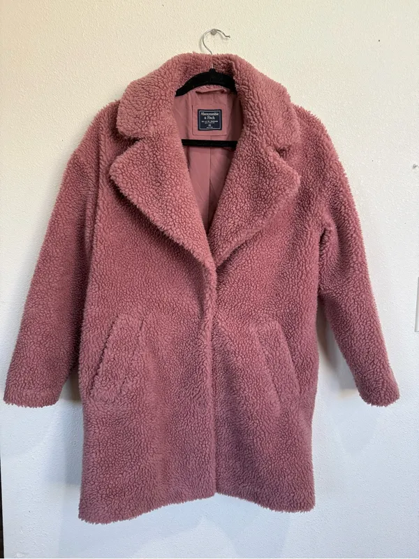 Abercrombie & Fitch Pink Teddy Sherpa Coat Xs Faux Fur Quiet Luxury Winter - Image 2
