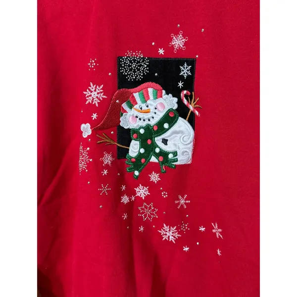 Top Stitch Morning Sun Red Snowman Christmas Sweatshirt‎ Vintage Womens Medium - Image 2