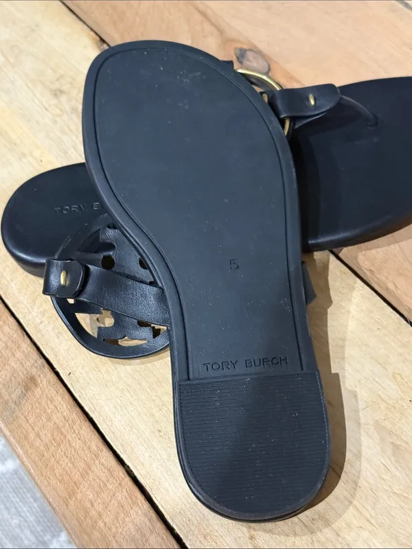 New Tory Burch Miller Gold Logo Sandals - Image 5