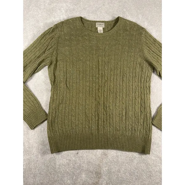 ll bean lambs wool cable knit sweater green womens large VTG - Image 3