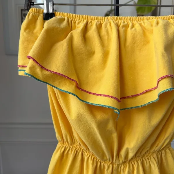 Vintage 80s Maurice Michaels Yellow Romper Ruffle M L - Image 4