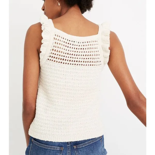 Madewell Sleeeveless Ruffled Strap Crochet Sweater Tank Top Marled Vanilla XL - Image 2