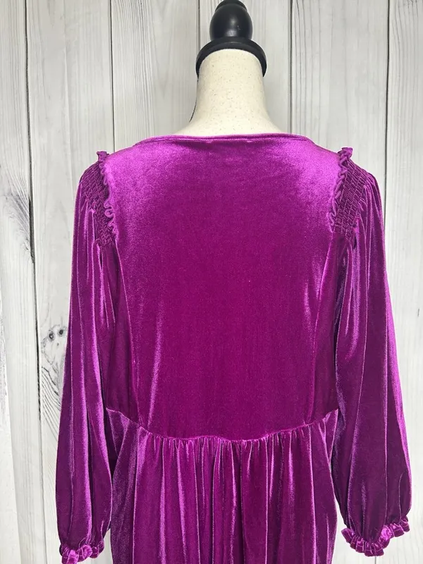 Umgee Women's Velvet Jewel Toned Purple Top Size M Fairy Smocked V-Neck - Image 9