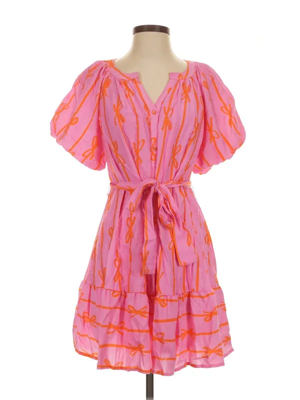 Umgee Pink and Orange Floral Stripe Midi Dress - Image 3