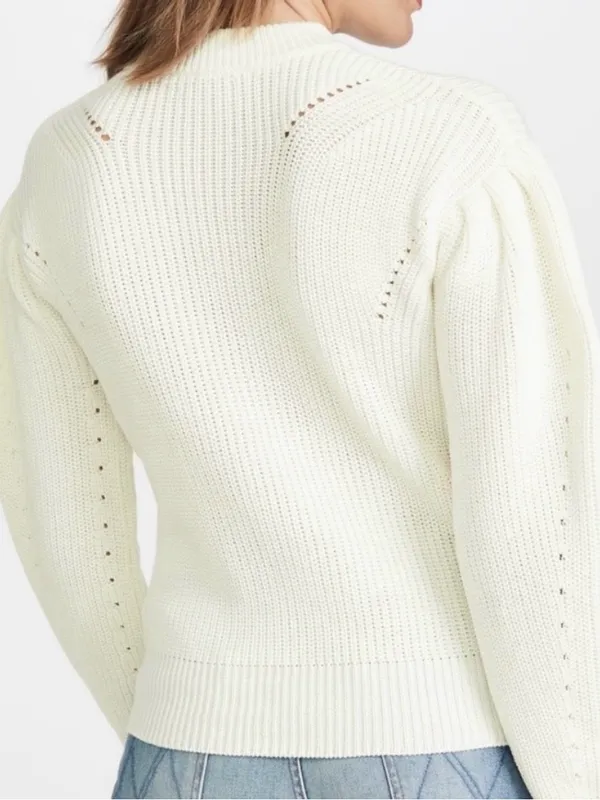English Factory Ivory Puff Sleeve High Crewneck Sweater Size XS - Image 4